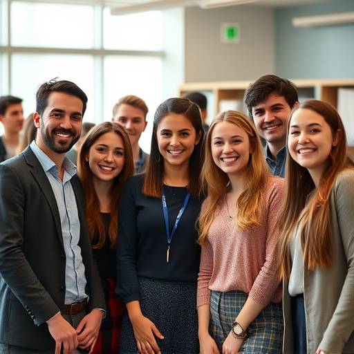 Groepsfoto van docenten en studenten van Academia Scena met een glimlach.